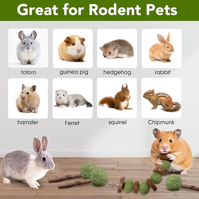 3 Pcs Bunny Chew Toys with 3 Pcs Rabbit Chew Lollipop for Teeth Grinding, Improve Dental Health, Treats for Rabbits Guinea Pigs Chinchillas Bunnies Hamsters