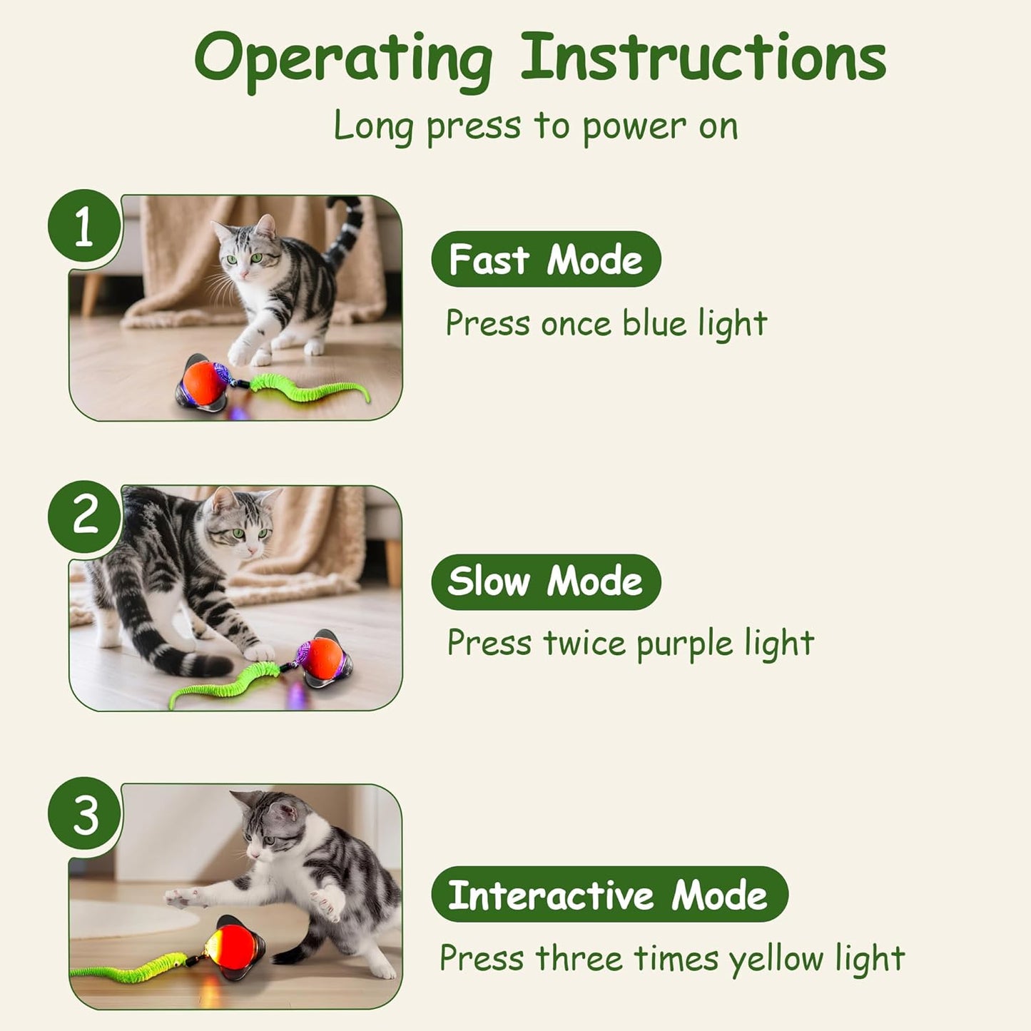 Interactive Cat Toy Ball – Firefly Automatic Moving Electric Kitten Toy with 2 Feather Tails, 3-Speed Modes, USB Rechargeable, Chirping Sounds & Motion Activation for Bored Cats