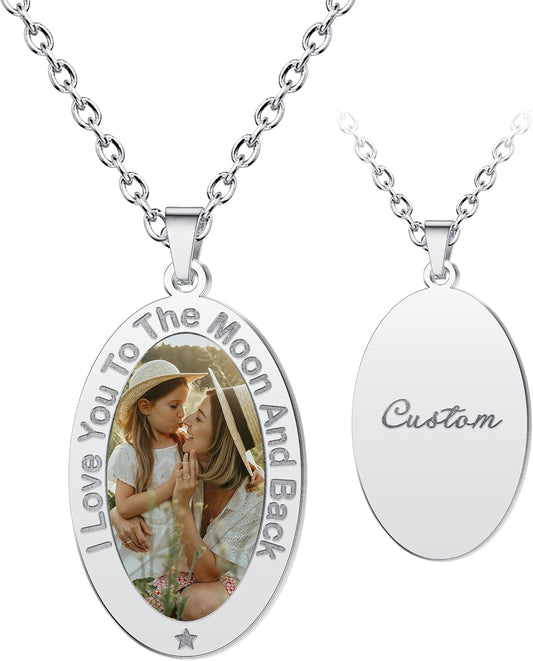 CharmSStory Personalized Photo Necklaces Custom Engraved Name Necklace Memory Keepsake Picture Necklace Pendant Customized Gifts for Women Men