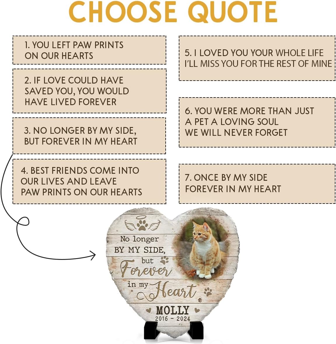 Custom Memorial Stones for Cats - 'If Love Could Have Saved You' Pet Memorial Heart Stone - Condolences Gift for Loss - Cat Paw Prints - Choose Heartfelt Quote