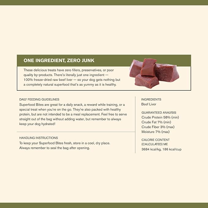 Superfood Bite, Freeze-Dried Raw Dog Treats - Protein Rich, Train & Reward, Traceable Single Ingredient by Katherine Heigl (Beef Liver)