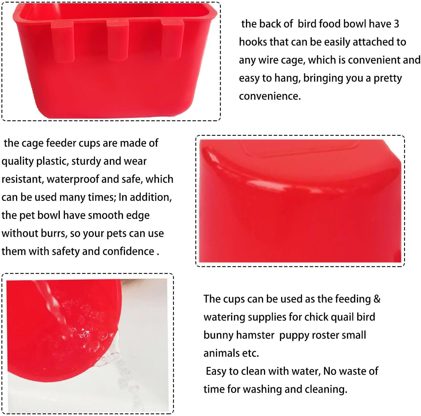 Pack of 10 Cage Cups Birds Feeders Seed Bowl Chicken Feeding Watering Dish Rabbit Water Food Hanging Wire Cages Box 8 oz Coop Cups for Pet Parrot Parakeet Game Fowl Poultry Pigeon