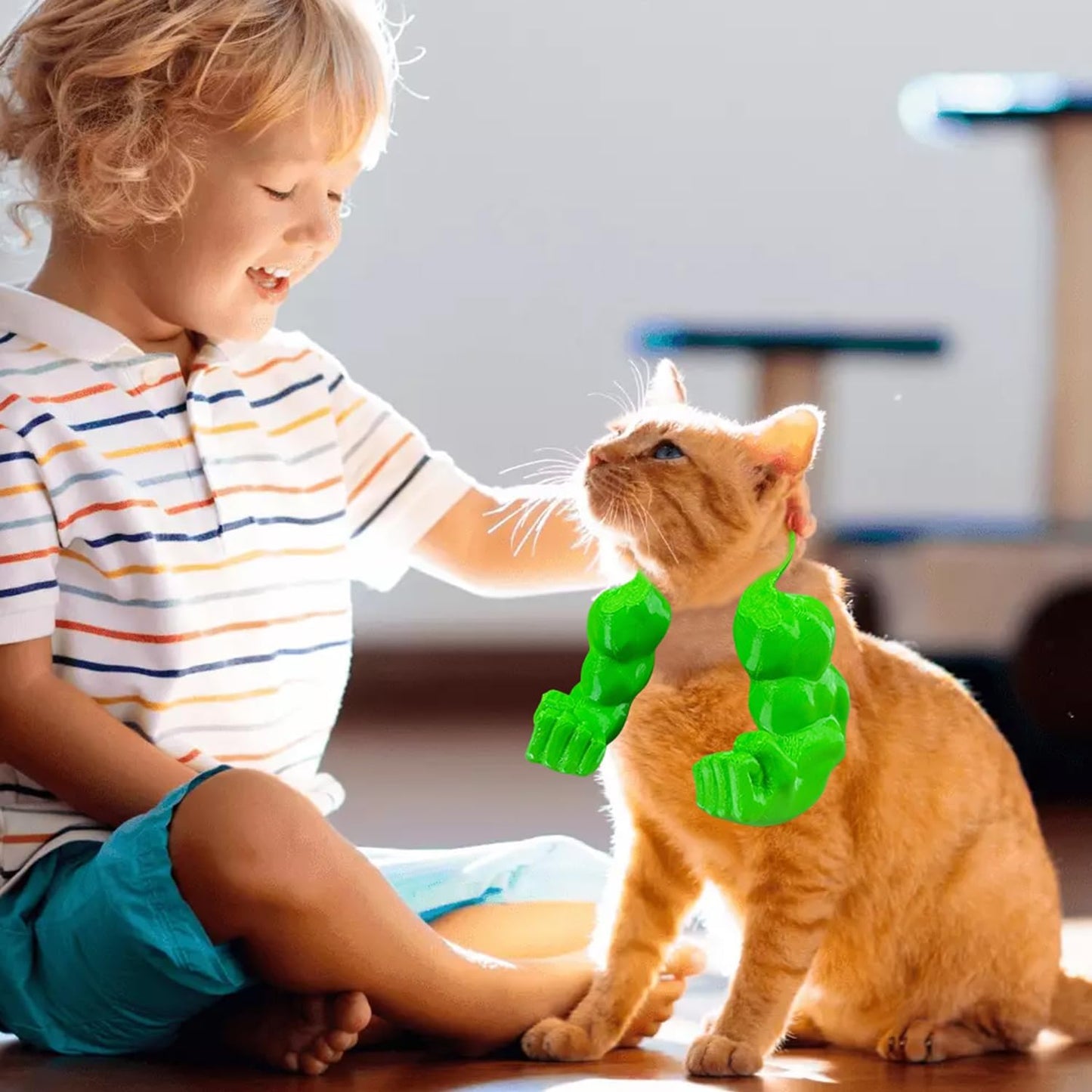 Creative Cat Muscle Arms,3D Printed Cat's Neck Arm with Muscle,Funny Pet Props Hanging Arm for Kitten Birthday Party Supplies,Funny Halloween Costume Prop Adjustable Lightweight Design (Green)