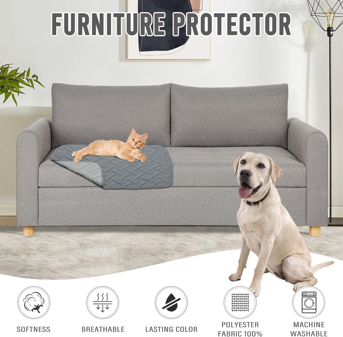 Dog Bed Cover for Pets - Blankets Rug Pads for Couch Protection Waterproof Bed Covers Dog Blanket Furniture Protector Reusable Changing Pad (Dark Grey+Light Grey, 20"x30")