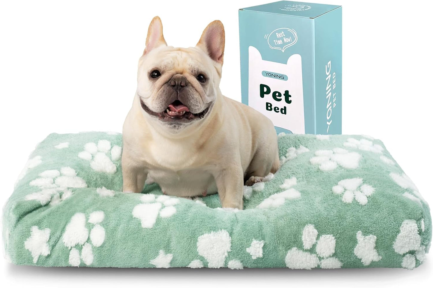 Dog Beds for Small Medium Dogs, Cute Thick Dog Bed for Crate Kennel, Fluffy Pet Bed with Removable Washable Cover and Anti-Slip Bottom, 30"x 20", Green Paw