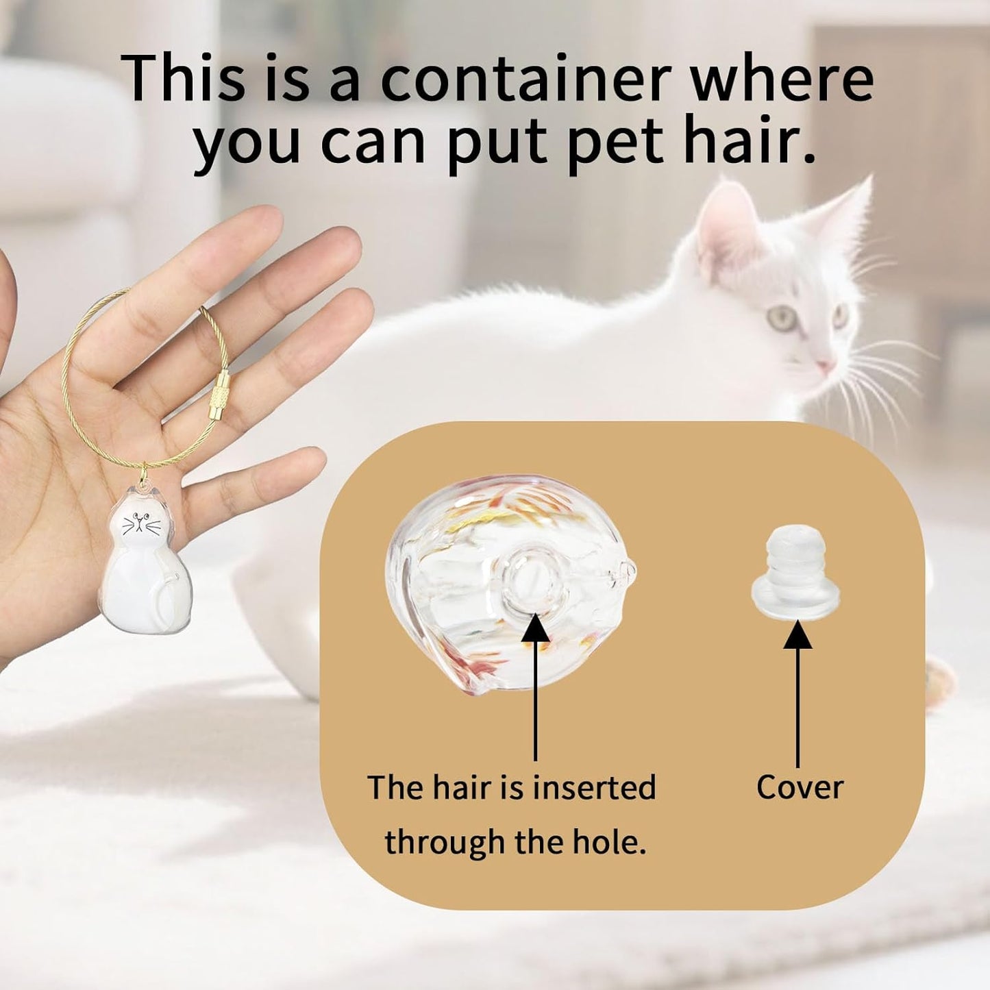 Cat Hair Keychain, 2Pcs Cat Hair Storage Bottle，Pet Fur Keepsake,Pet Hair Storage/Memorial Keychain,Cute Pet Memorial Gifts,[A Model]