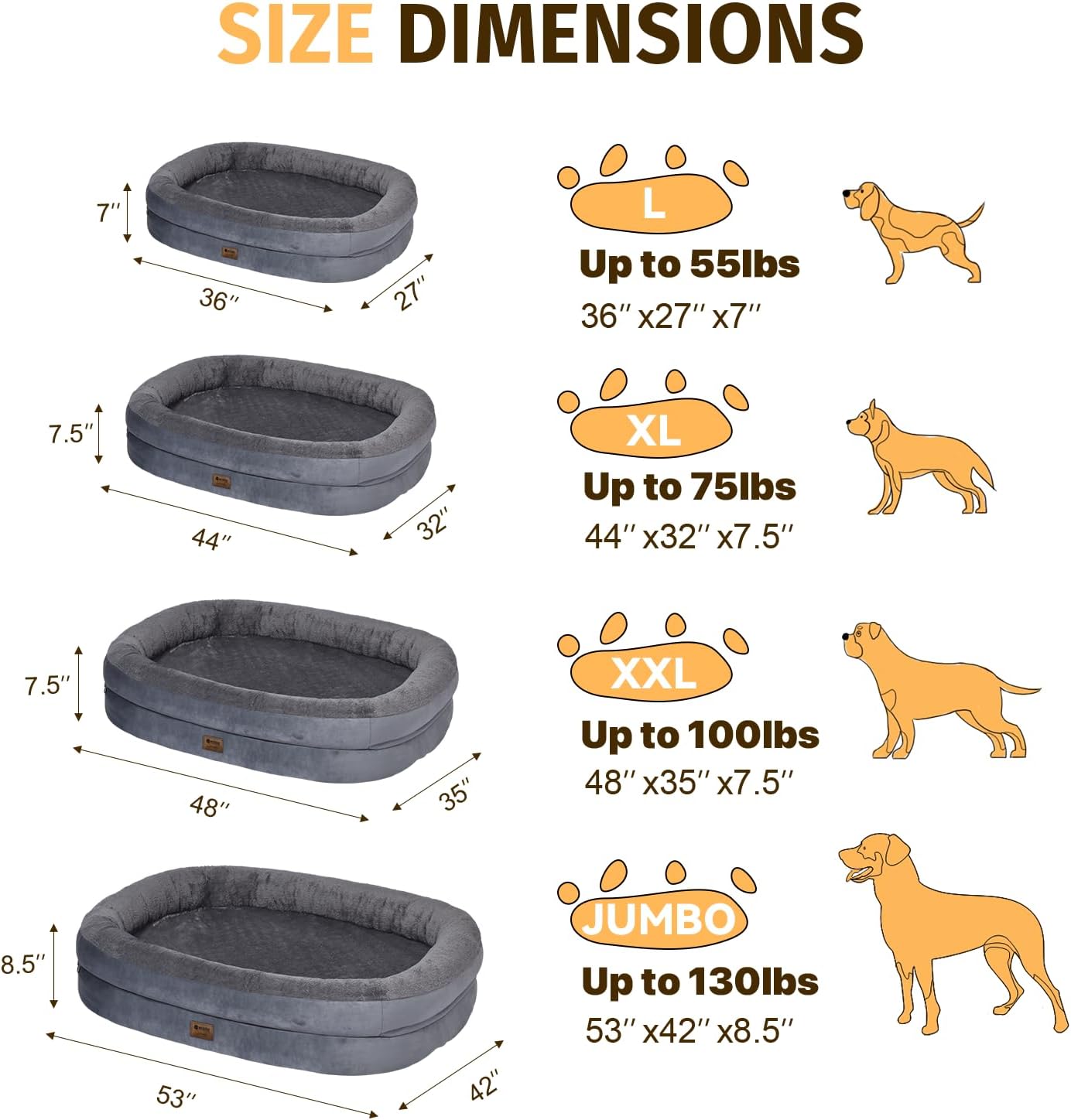Orthopedic Waterproof Large Dog Bed: Washable Dog Bed with Bolsters - Removable Orthopedic Cover for Medium L XL Large Sized Pet - Non-Slip