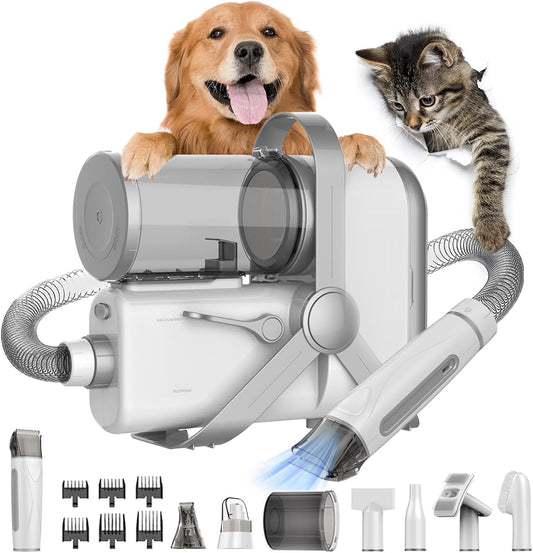Dog Grooming Kit, Dog Grooming Vacuum, 13000Pa Upgrade Strong Pet Grooming Vacuum for Pets, Scalable Dust Cup, Low Noise, 10 Tools Shedding Grooming for Pet Hair (White)