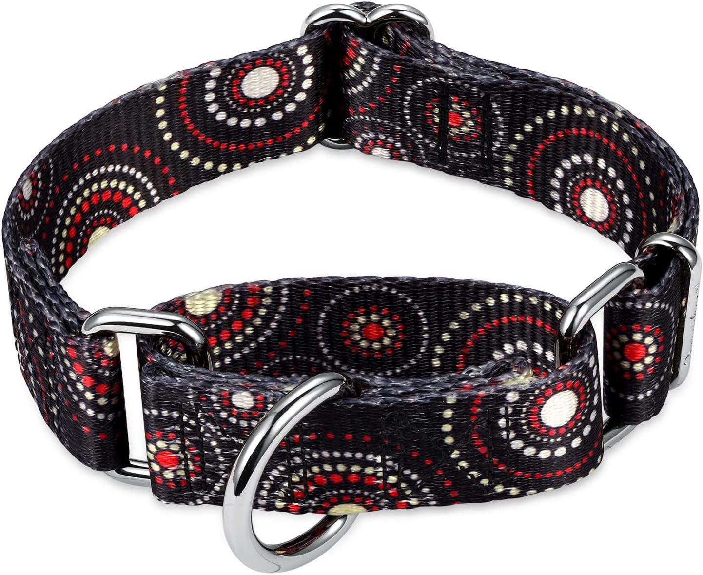 Martingale Dog Collars Colourful Oil Painting Pattern Series - No Pull Pet Collar Silky Soft for Medium and Large Dogs (Large, 1 Inch Wide, Firework Dots -Black)
