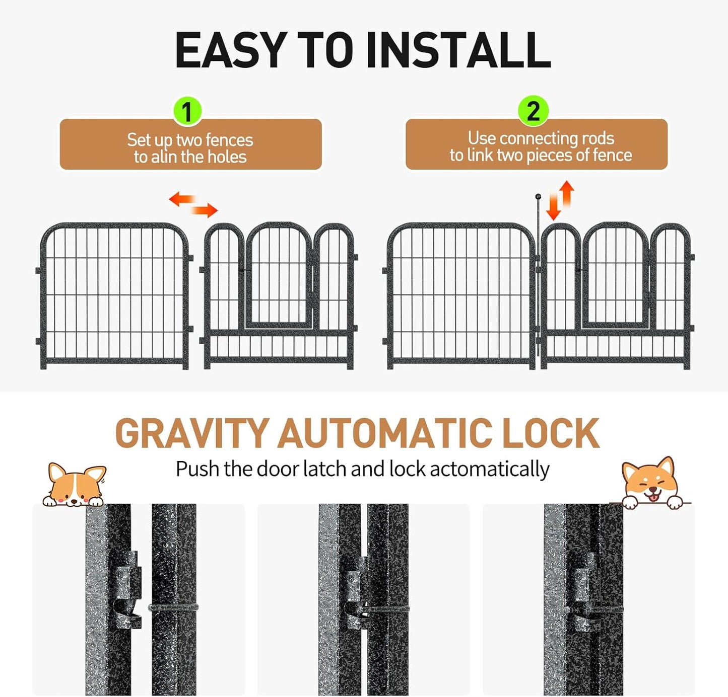 Metal Dog Playpen, 24" Inch Height 24 Panels, Ideal Dog Fence for Large/Medium/Small Dogs Indoor & Outdoor Bliss, Perfect Dog Pen for Camping, Yard and RV | Black-Silver