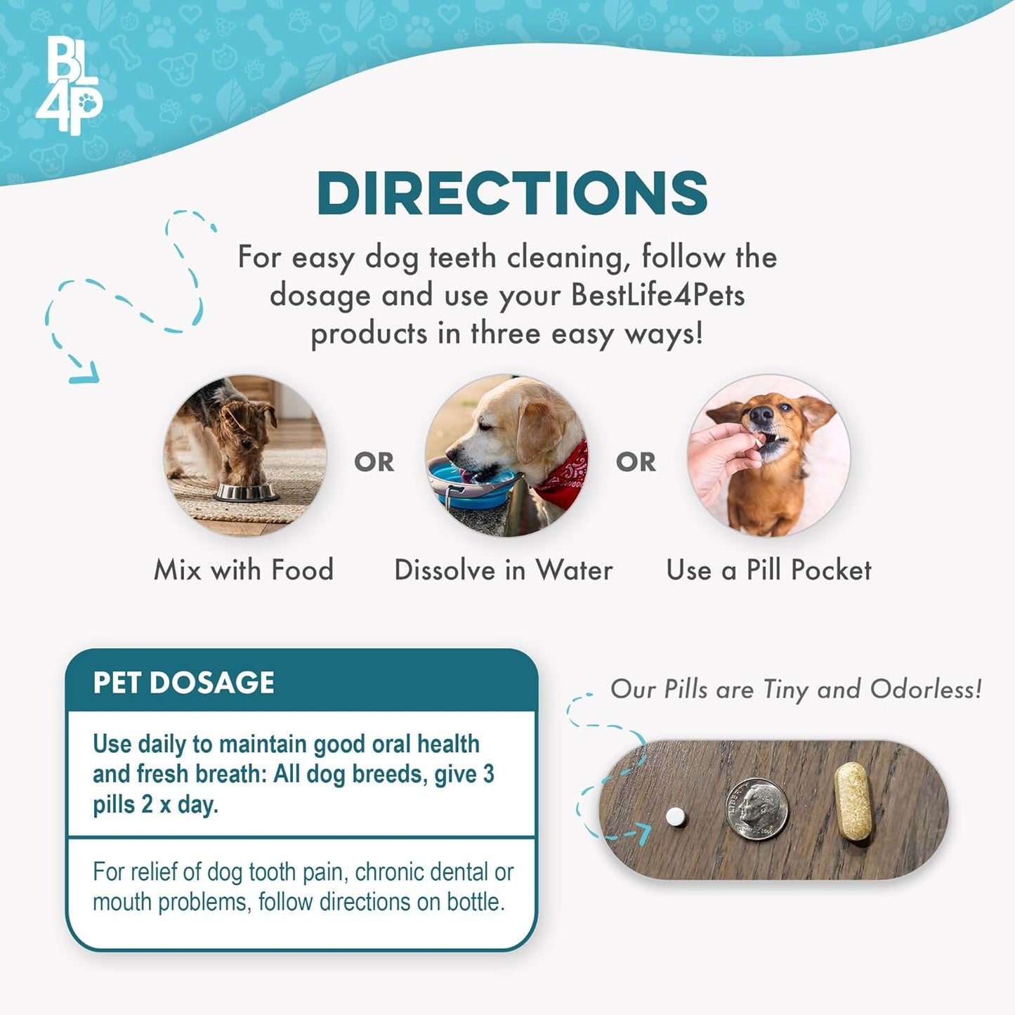 Dog Bad Breath & Dental Care Solution, Supports Canine Oral Health, Relieves Stinky Breath, Tooth Pain, Red Swollen Gums, Helps Reduce Plaque and Gingivitis, 400 Odorless, Tasteless Easy to Use Pills