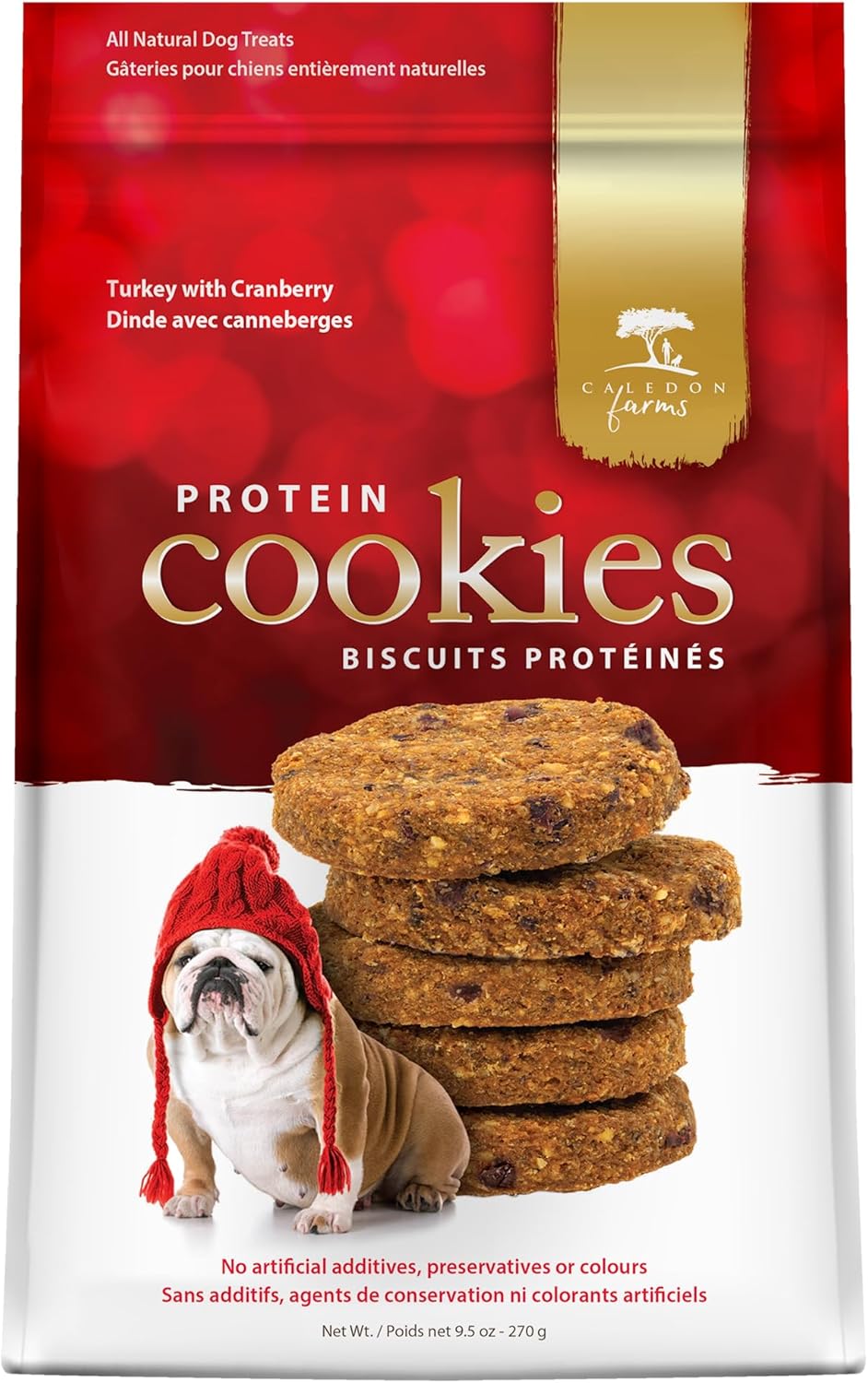 Caledon Farms Turkey with Cranberry Protein Cookies Dog Treat Biscuits, No Additives, Preservatives Free, 9.5 Ounces (Pack of 4)