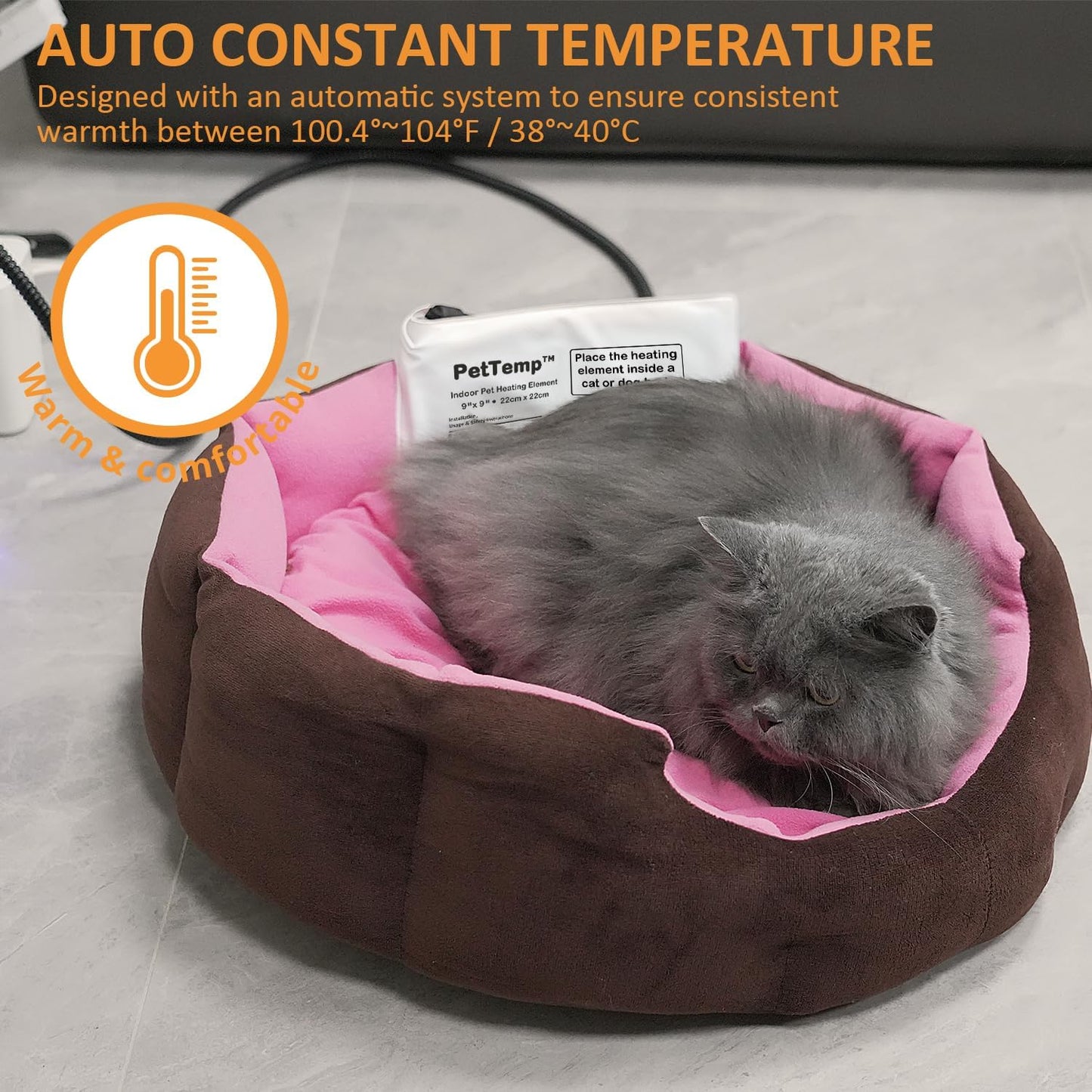 Pet Bed Warmer, Compact Heating Pad Insert for Cat Dog Beds, Turn Any Pet Bed Into a Heated Pet Sleep Pad, Waterproof Heated Mat with Chew-Resistant Cord, Safe and Warm (L:20' x 10'')