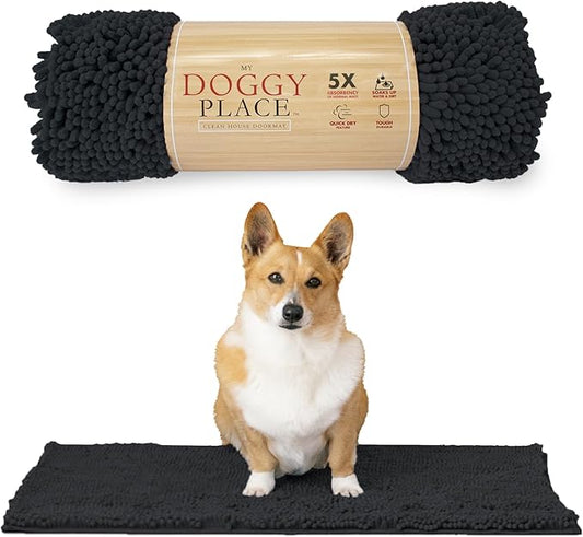 My Doggy Place Microfiber Dog Mat for Muddy Paws, 31" x 20" Charcoal - Absorbent and Quick-Drying Dog Paw Cleaning Mat, Washer and Dryer Safe - Non-Slip Rubber Backed Dog Floor Mat, Medium