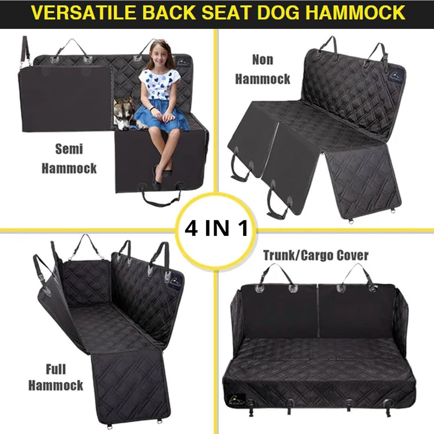 Meadowlark | Premium Hammock Dog Car Seat Cover for Back Seat, Seat Protector, Non-Slip, Dog Stuff, Anti Shock, Water Repellant, Pets, w/Seat Belt, 2 Headrest Covers | L