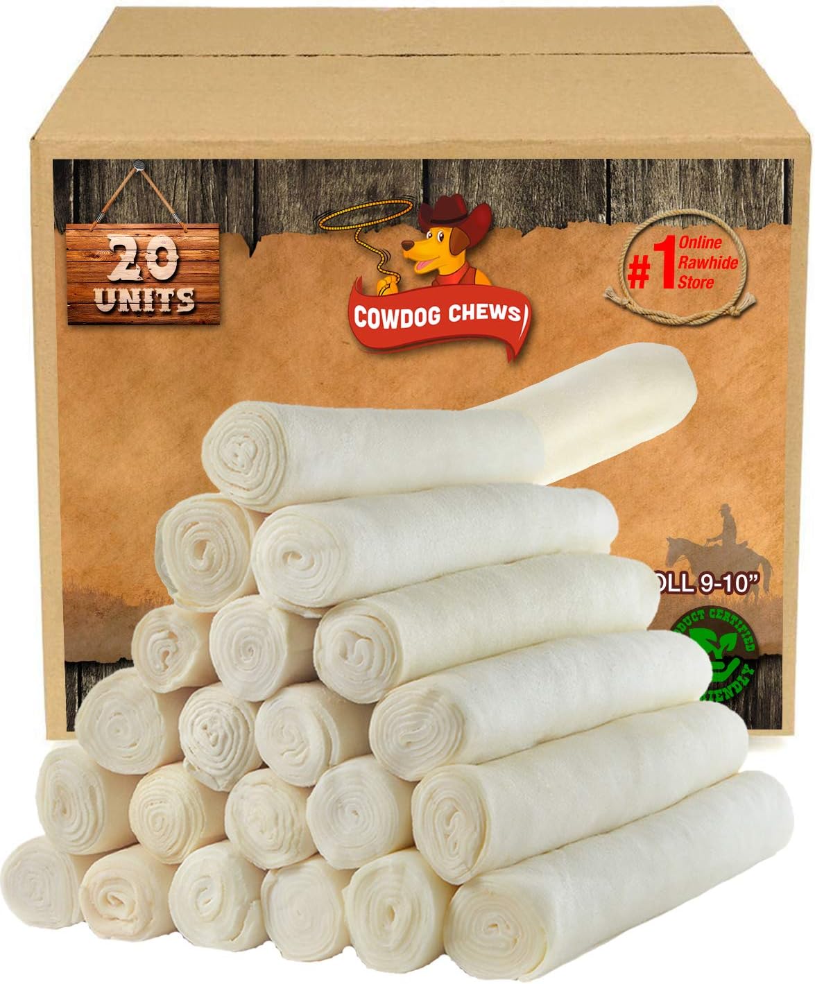 Cowdog Chews Retriever roll 9-10 inch All Natural Rawhide Product (20 Pack)