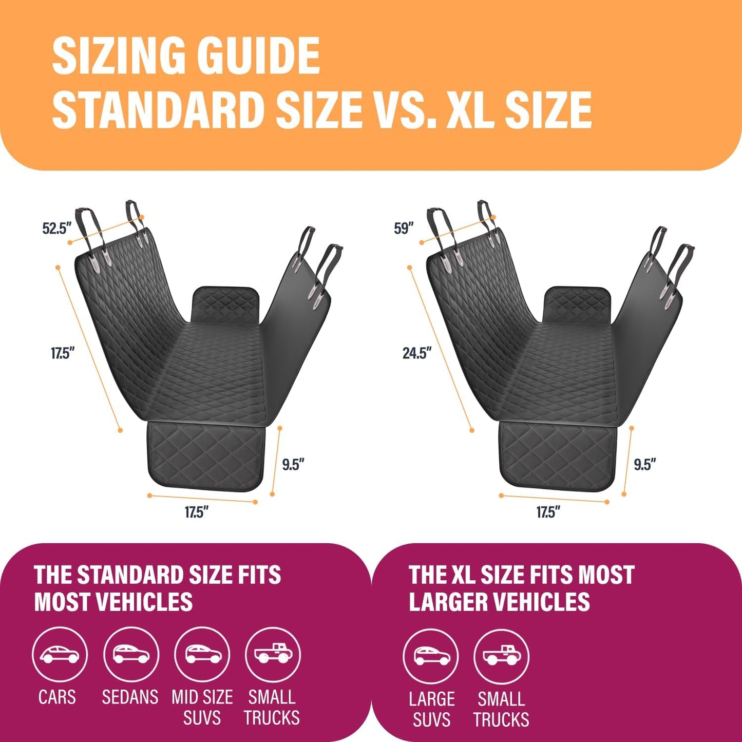 Active Pets Black Standard Dog Car Hammock Back Seat Cover, Waterproof Backseat Cover Protector for Truck Bench Rear of Sedans or SUVs, Essential Pet Supplies Vacuum or Wipe Clean, Machine Washable