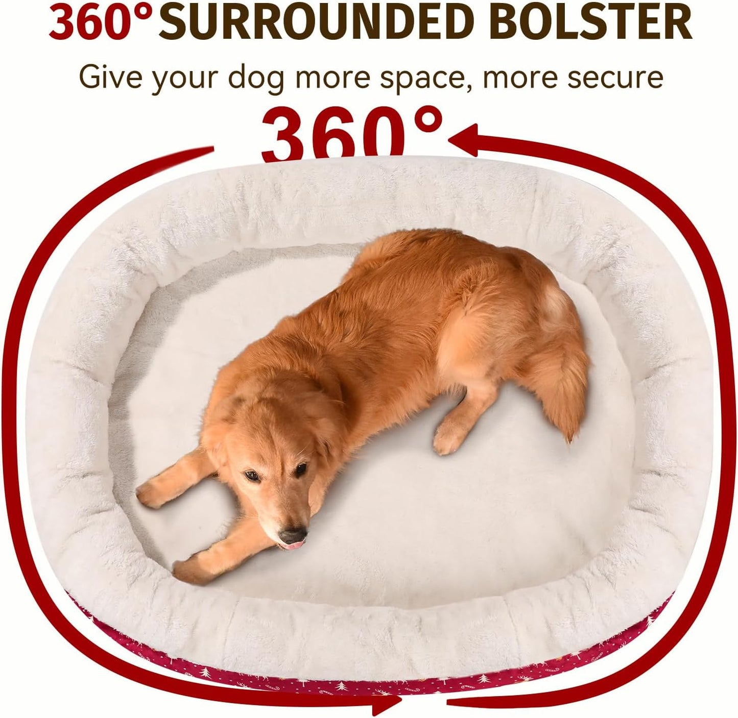 Orthopedic Washable Large Dog Bed: Memory Foam Waterproof Pet Bed with Bolsters - Removable Washable Cover for L XL XXL Large Sized Dog Bed - Non-Slip Bottom - Red