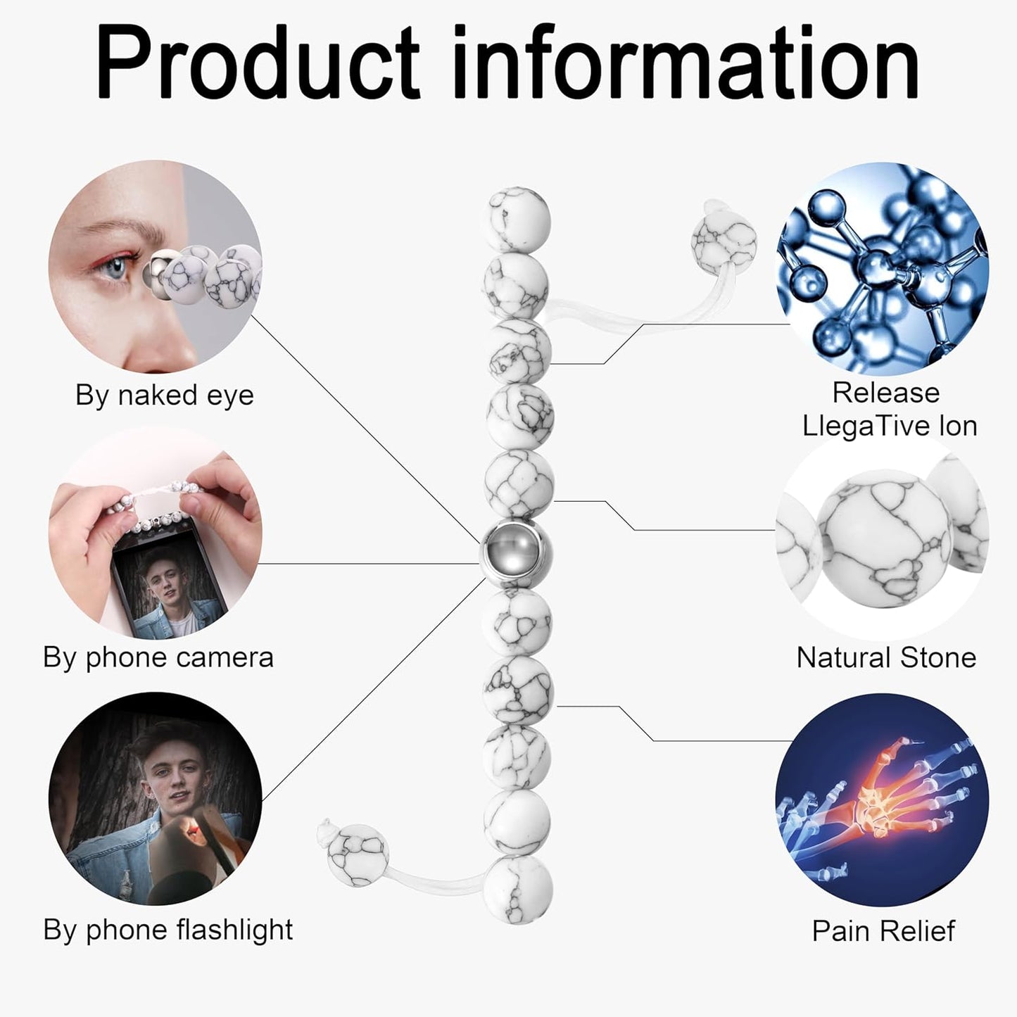 EMIRISTIC Custom Photo Bracelet - Personalized Picture Natural Stone Cuban Chain Bracelet - Any Special Day Gifts