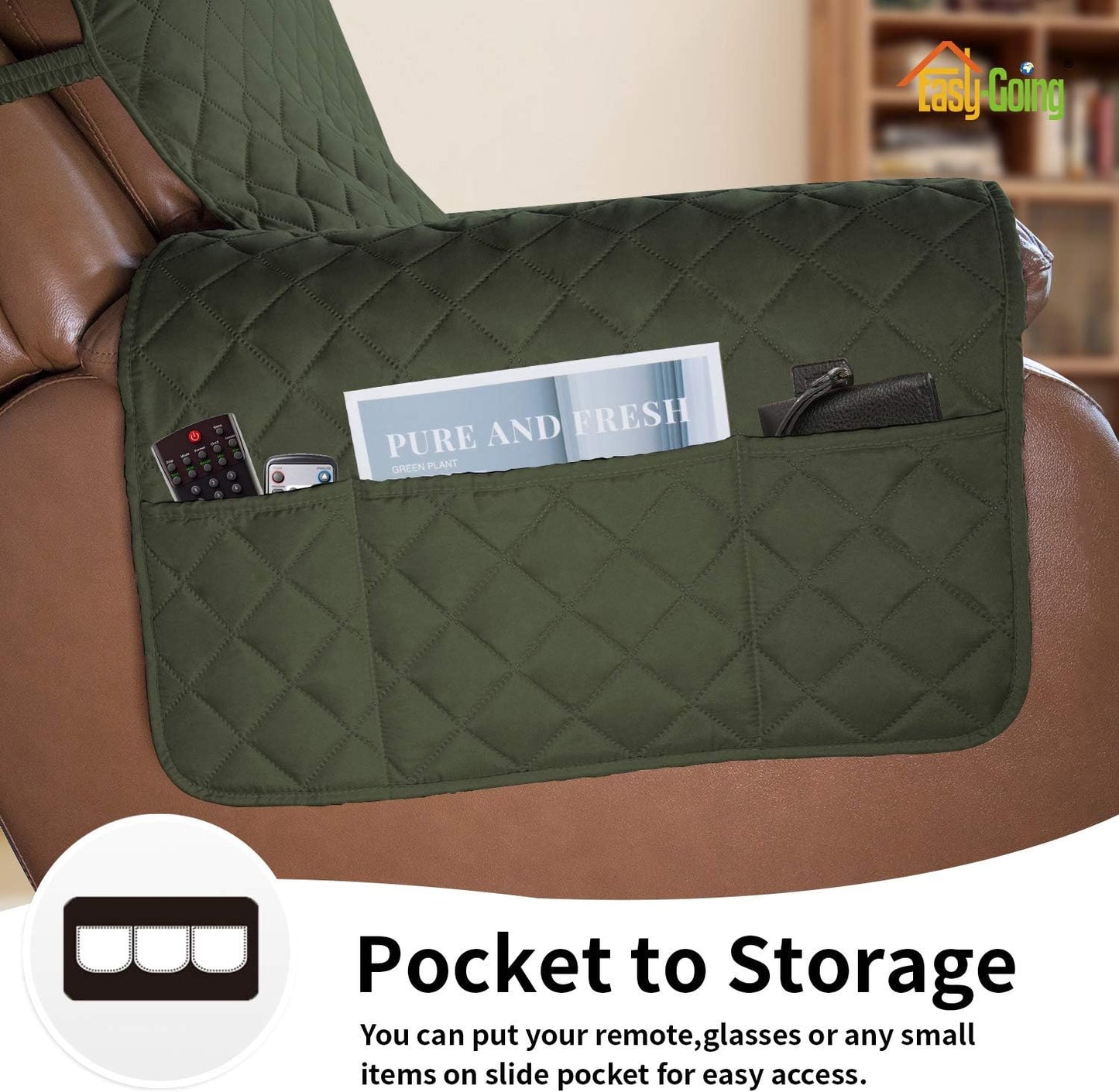 Easy-Going Oversized Recliner Cover Reversible Couch Cover Sofa Cover for Living Room Water Resistant Furniture Protector with Elastic Straps for Pets Dog (Oversized Recliner, Army Green/Beige)