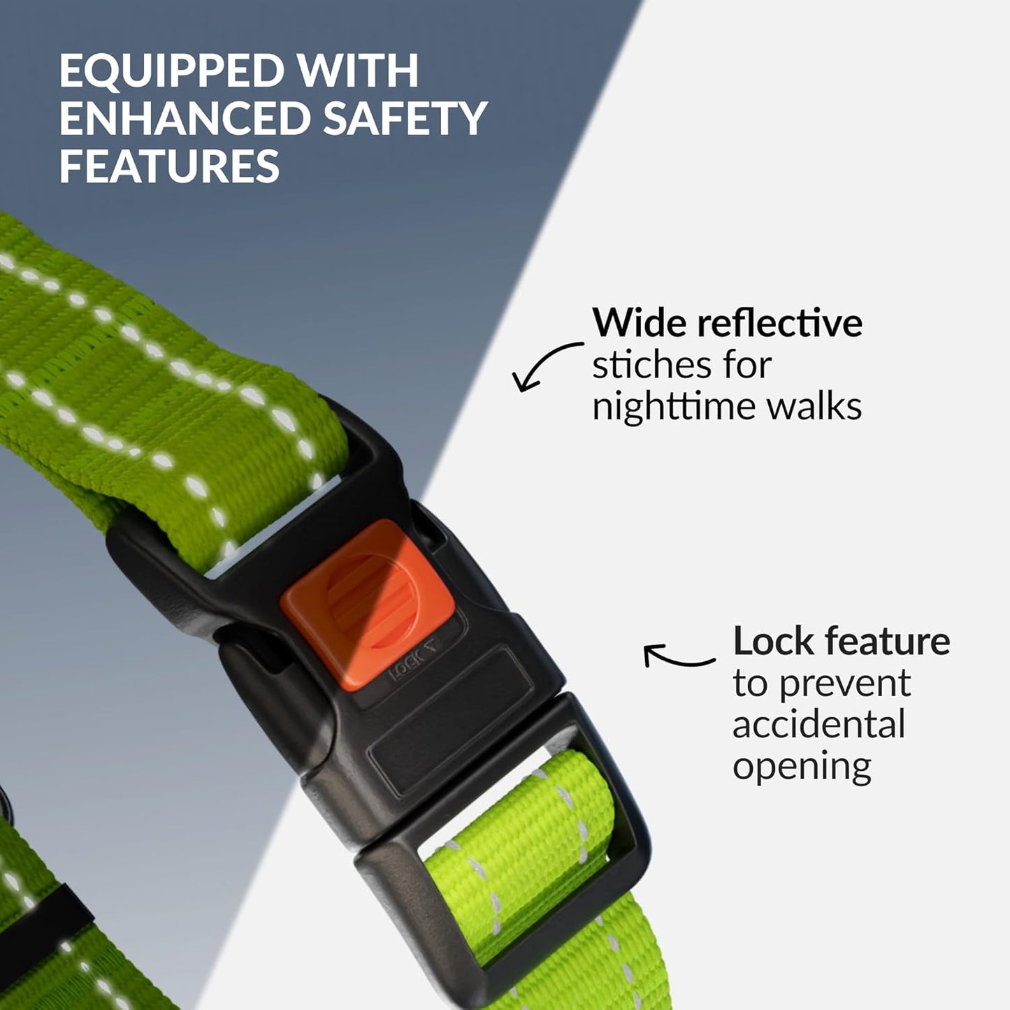 CollarDirect Martingale Dog Collar with Stainless Steel Chain and Quick Release Buckle - Reflective Collar for Large, Medium, Small Dogs - Lime Green, Large (Neck Size 17"-22")