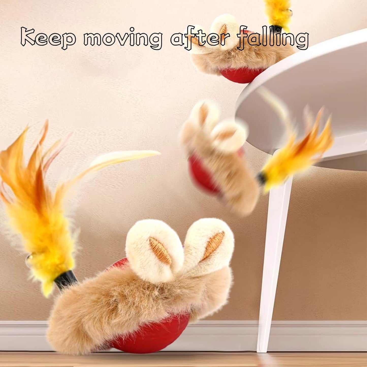 Cat Interactive Ball Toy with Feather, The Upgrade Agile Moving Cats Ball, Touching Automatic Moving for Bored Indoor Adult, 3-in-1 Pet Toy for Indoor