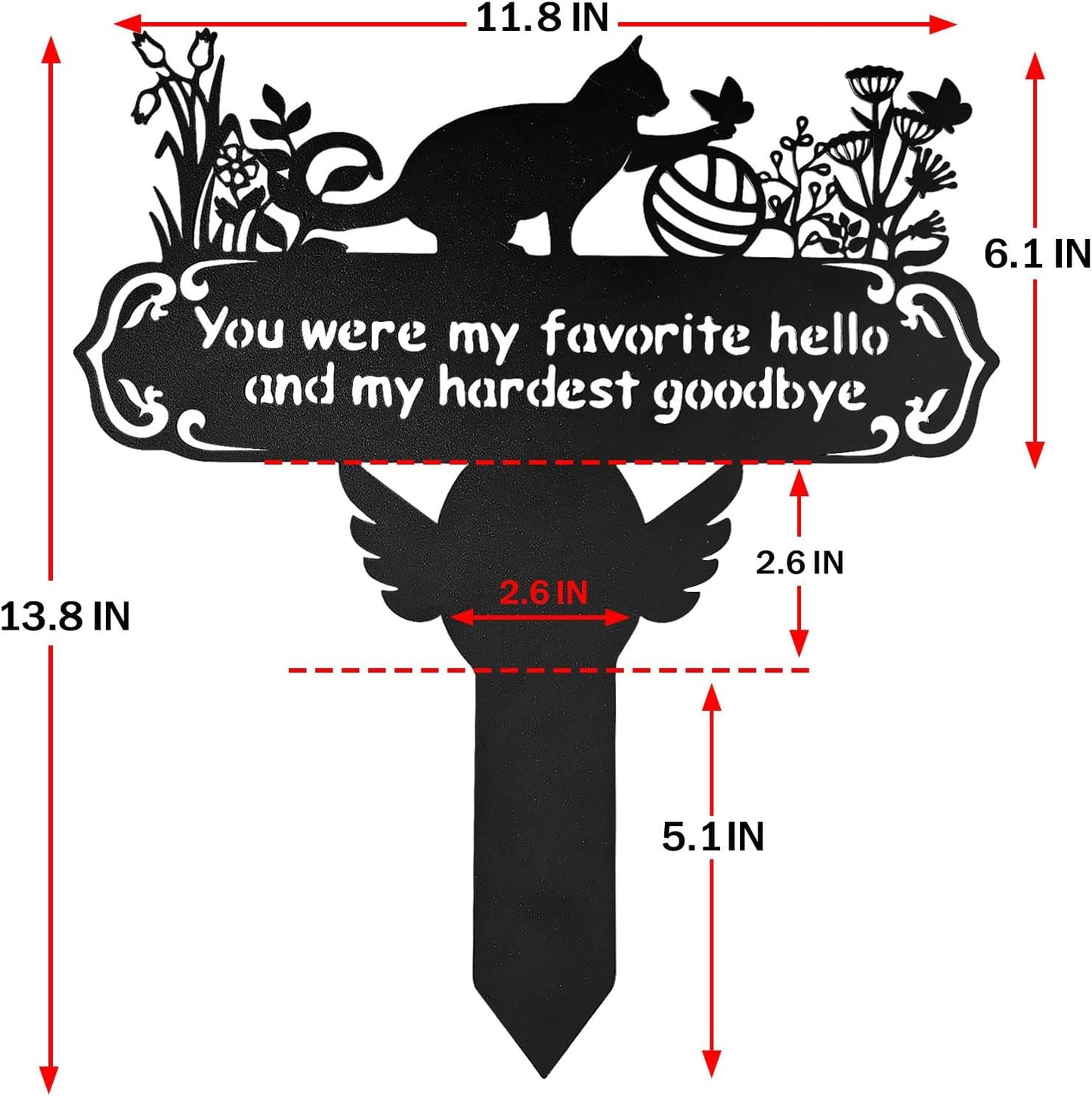 Pet Grave Markers Cat, 12"X 14" Metal Baked Enamel Cats Headstone Decorations for Cemetery, Waterproof Memorial Pets Stake Plaque for Outdoors, Lost Sympathy Tombstone Memorial Garden Sign Gift