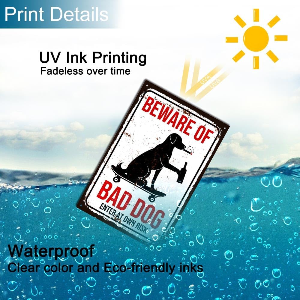 Beware of Dog Signs for Fence Funny Warning Metal Signs Enter At Own Risk Plaque 8 x 12 inch