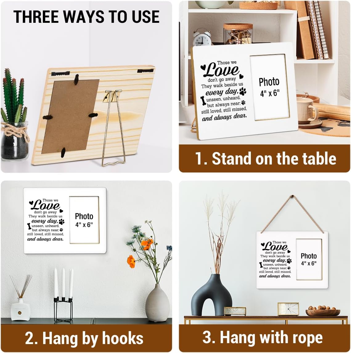 Pet Memorial Gift for Dogs Photo Frame, Sympathy Gifts for Loss of Loved Pet, Dog Bereavement Gifts, Cat Remembrance Gift Wooden Picture Frames, Photo 4 x 6 Inches