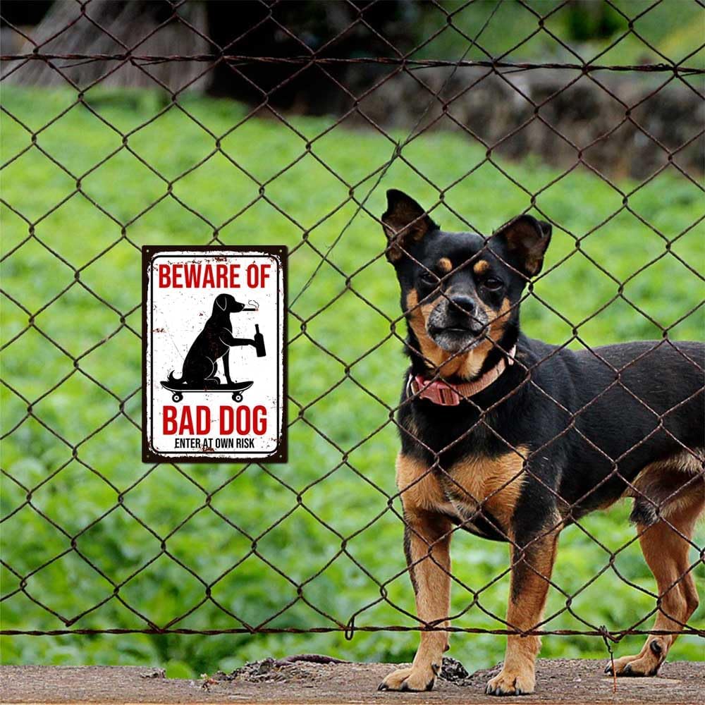 Beware of Dog Signs for Fence Funny Warning Metal Signs Enter At Own Risk Plaque 8 x 12 inch