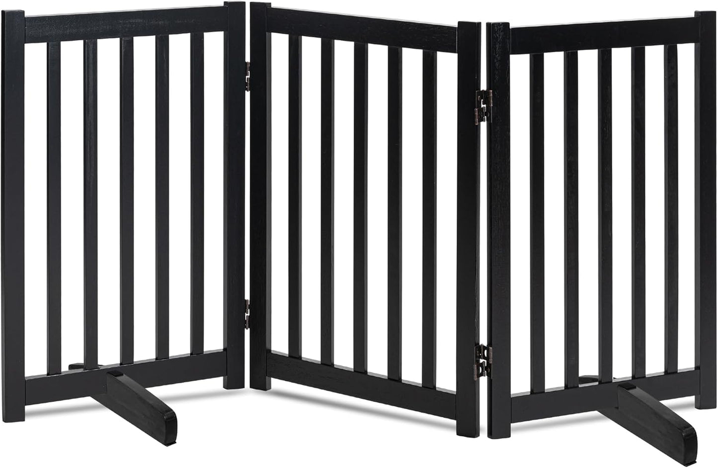 LZRS Solid Hardwood Freestanding Pet Gate,Wooden Dog Gates Indoor for Doorways,Nature Wood Dog Gates for The House,Stairs,Safety Fence,Black,30" Height-3 Panels