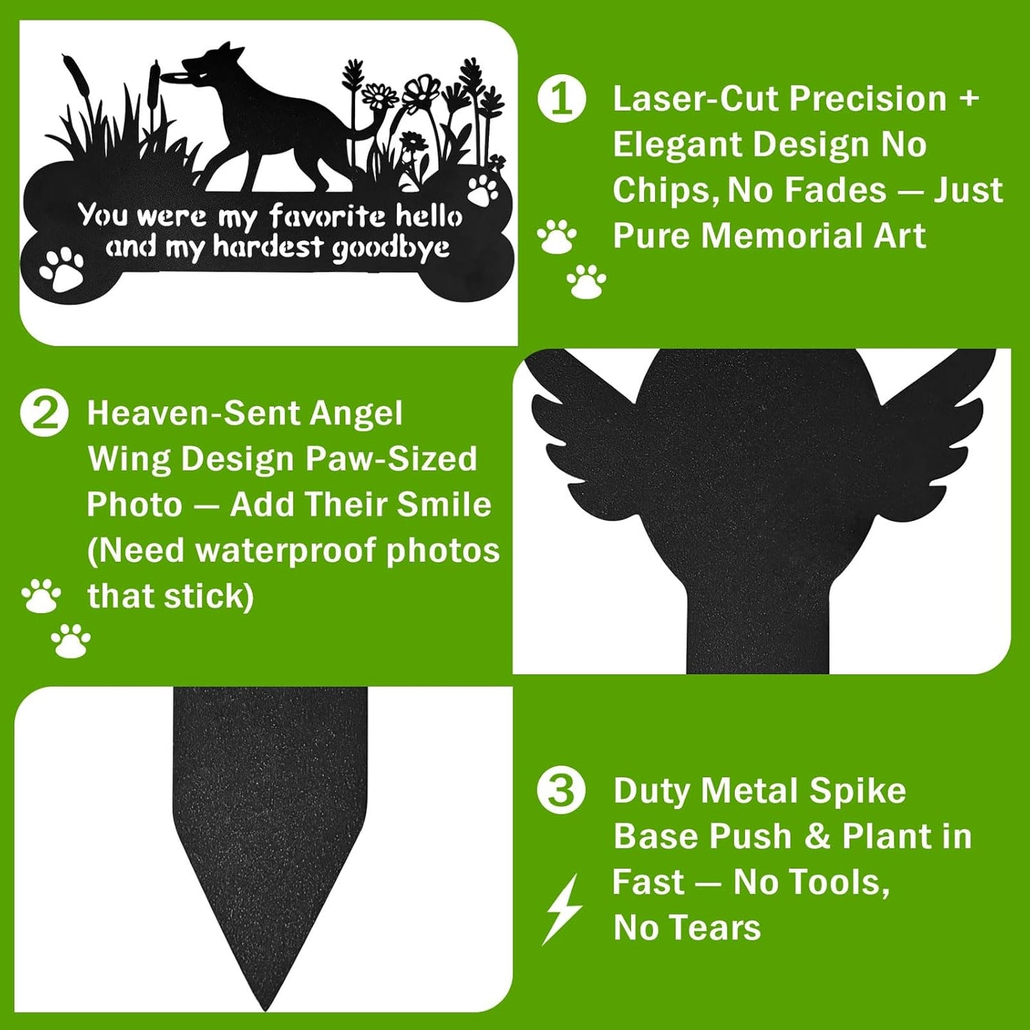 Dog Grave Markers, 12"X 14" Metal Baked Enamel Memorial Dog Stake for Pet Headstone Decorations, Waterproof Pets Cemetery Plaque for Outdoors, Lost Sympathy Tombstone Memorial Garden Sign Gift