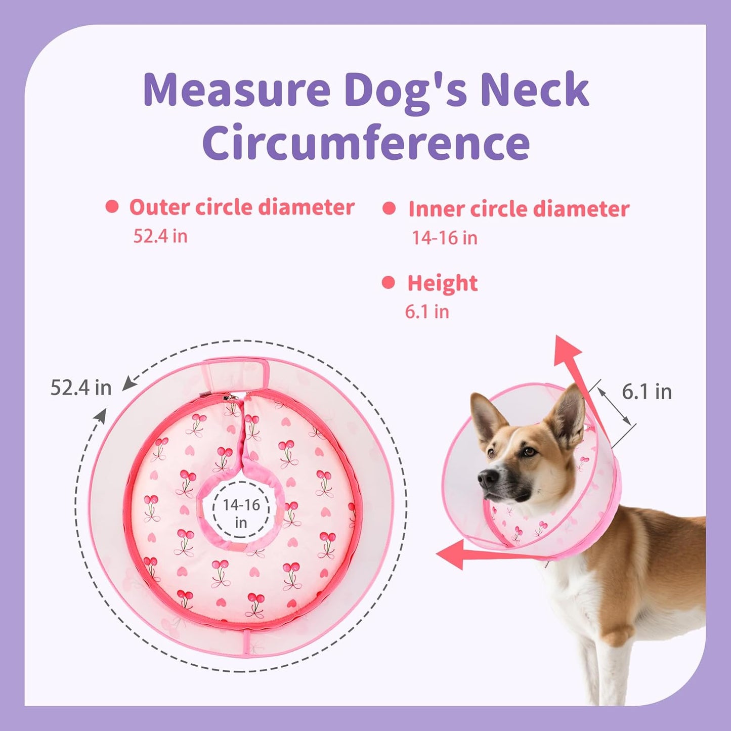 Inflatable Recovery Dog Cone Collar for Large Medium Dogs After Surgery, Soft Dog Donut Collar Adjustable Recovery Bone for Pets, Prevent from Biting & Scratching (Pink, L)