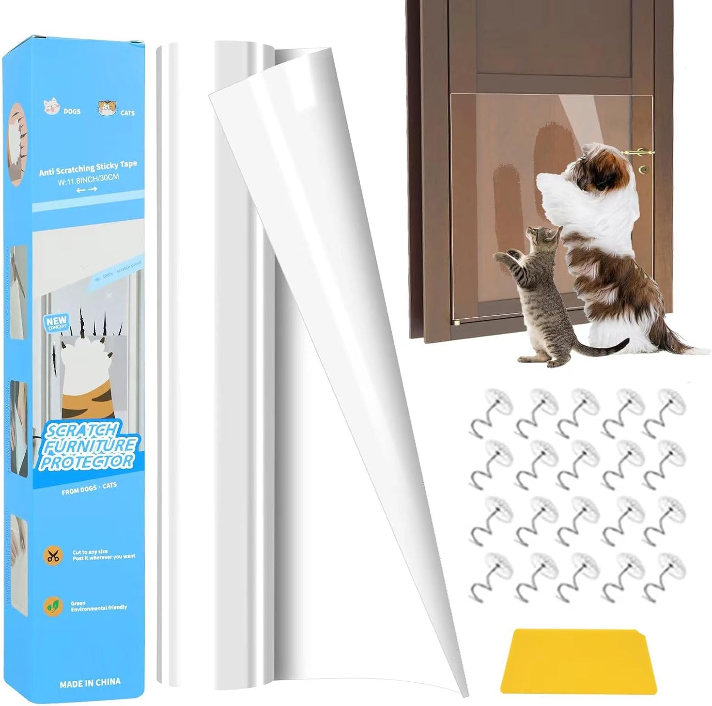 Cat Scratch Furniture Protector, 15.7"x118" Couch Protector From Claws, Single-Sided Sticky Clear Deterrent for Furniture, Door, Walls