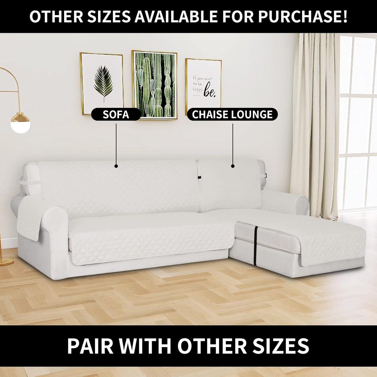 Easy-Going Reversible Chaise Lounge Couch Cover Water Resistant Sofa Cover Sectional L Shaped Sofa Slipcover with Adjustable Straps Furniture Protector for Dogs (115X34 in, Ivory/Ivory)