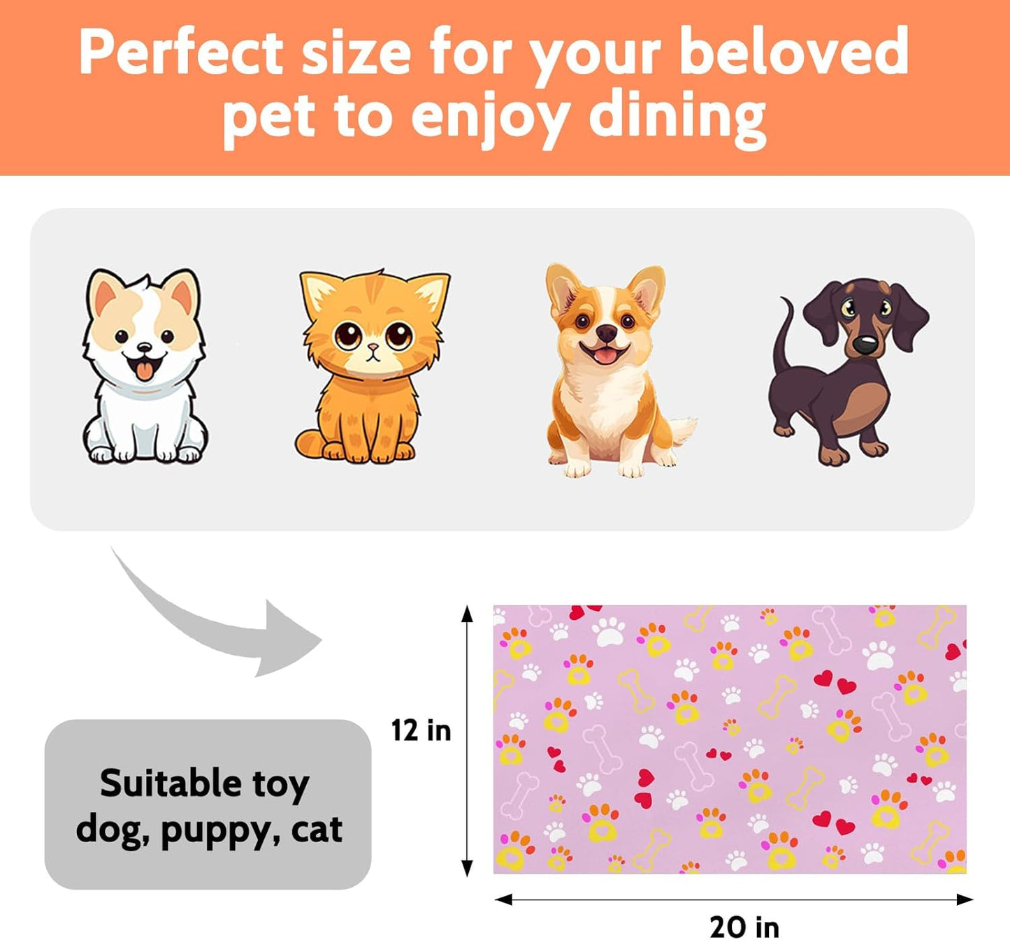 Pet Dogs Cats Food Mat, Pink Bone Dog Claw Pet Feeding Pad, 12 * 20 Inch Absorbent Dog Food Mat, Cat Dish Mat for Food and Water, Suitable for Dog Cat or Other Pets