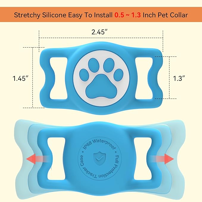 Dog Airtag Holder,[2-Pack] IP68 Waterproof AirTag Holder for Dog & Cat Collars,Silicone Air Tags Case for Pet Collars (Black+Bule)