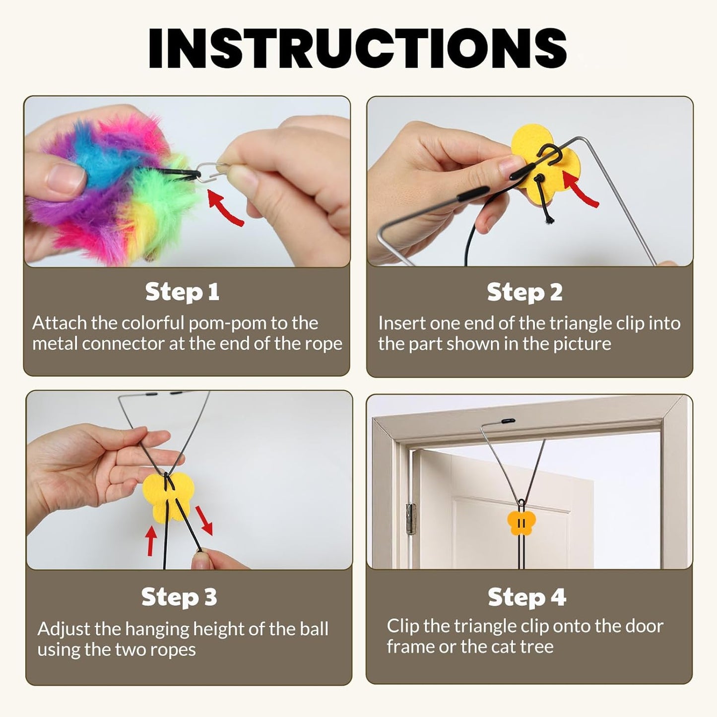 Interactive Cat Toys for Indoor Cats, Self-Play Hanging Door Toy for Kitten, Adjustable Height Exercise Bell Ball to Keep Kittens Active