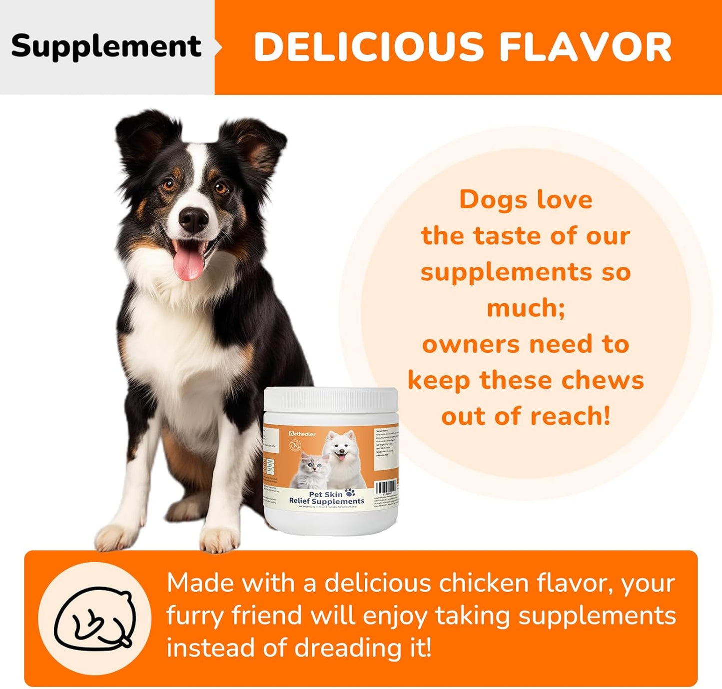 Dog Allergy Chews - Pet Skin Relief Supplements for Dogs and Cats 220g – Supports Healthy Skin & Coat, Reduces Itching, Dryness, and Irritation – Vitamin & Omega-3 Enriched (C2010033)