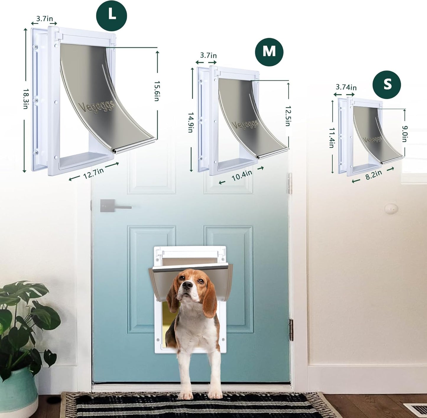 Pet Door, Interior and Exterior Large Dog Doors, PC Frame and Telescoping Tunnel Doggy and Cat Doors, Doggie Door with Double Magnetic Flaps and Sliding Lock Panels (Pets Up to 40 Lb) M