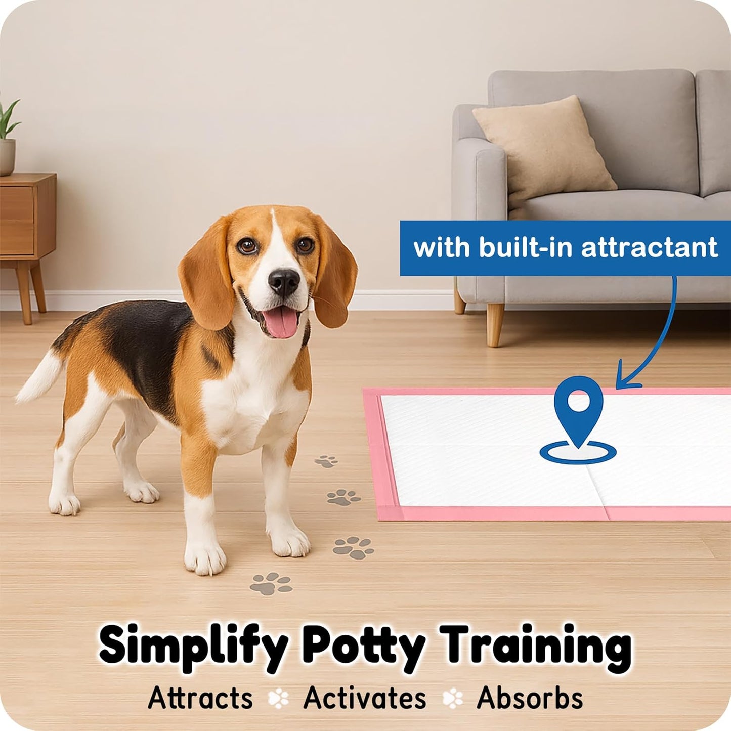 MoMoCo 23"x23"-100 Count Pink Puppy Pads, Super Absorbent, Leak-Proof, Quick-Dry Training Pads for Small Dogs & Puppies, Disposable Potty Pads