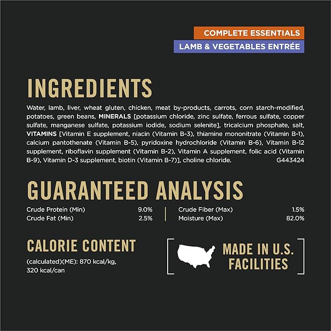 Purina Pro Plan Complete Essentials Wet Dog Food, Lamb and Vegetables and Turkey and Vegetables in Gravy Variety Pack - (Pack of 12) 13 oz. Cans