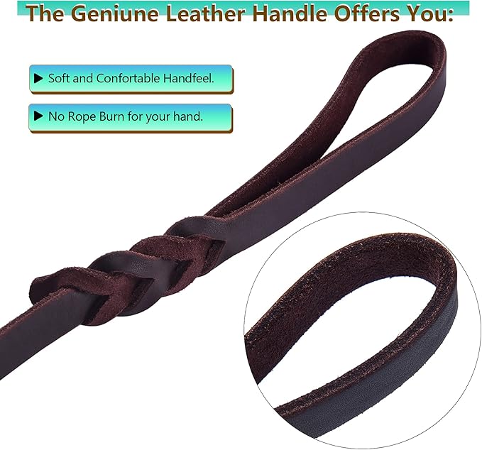 Genuine Leather Dog Leash - Heavy Duty Dog Training Leashes for Large Breed Dogs and Medium Dogs - 4FT / 5FT / 6FT Long with Color Black and Brown