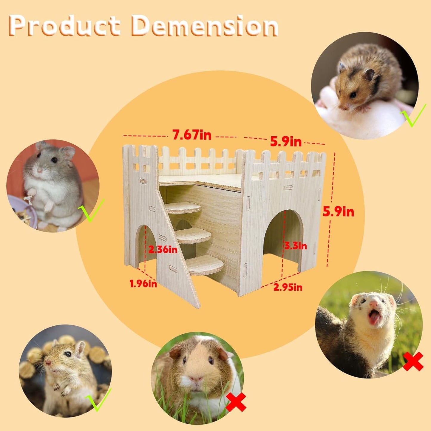 Hamster Wooden House Hamster Hideout Hut Maze Cage Accessories with Ladder and Platform for Syrian Hamsters Dwarf Gerbil Mouse