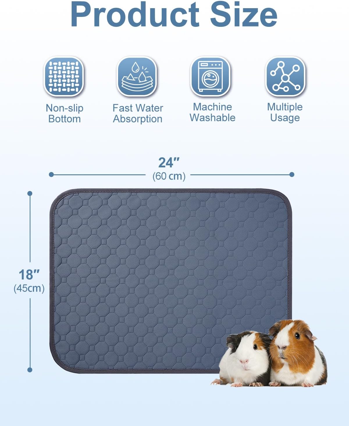 4 Pack 24 x 18 Inch Guinea Pig Cage Absorbent Liner Reusable Waterproof Super Absorbent Guinea Pig Urine Pad Non-Slip Mat for Small Animals Rabbit Hamster Rat. Washable Guinea Pig Bedding
