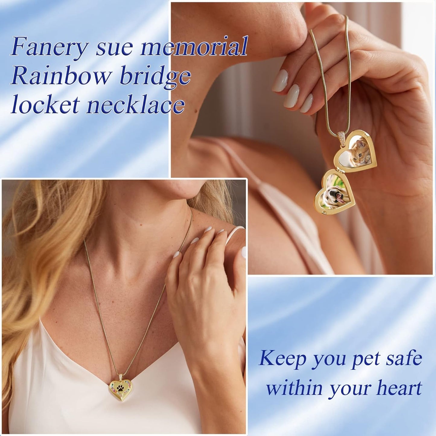 Fanery Sue Personalized Customized Pet Locket Necklace, Heart Lockets Picture Necklaces Dog Memorial Gifts Cat Sympathy for Women Men