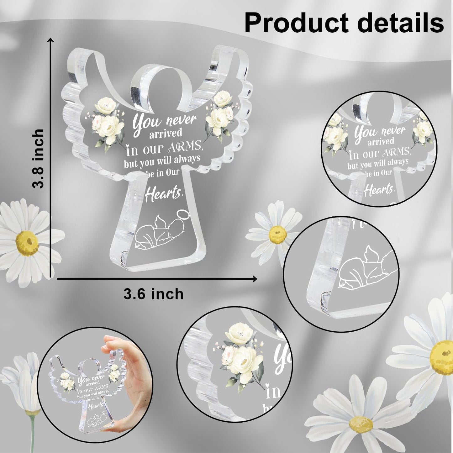 Xendelow Angel Acrylic Memorial Sign, 4x4 inches, Sympathy Gift for Mothers Grieving Loss of Baby, Sentimental Angel Design