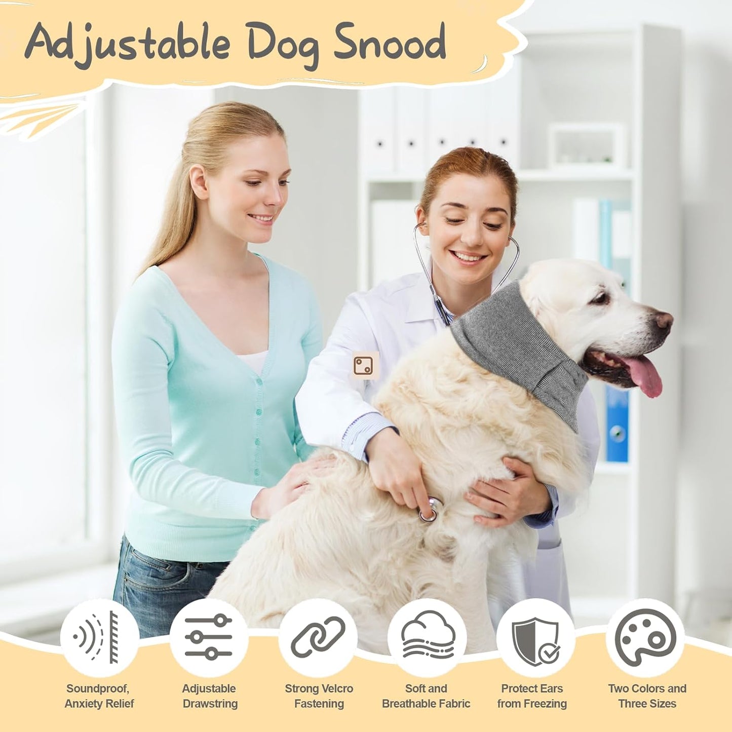 Dog Snood, Adjustable Dog Calming Hoodie, Dogs Ear Cover for Noise Anxiety Relief, Hematoma, Grooming and Force Drying, Windproof Pets Headband for Grooming