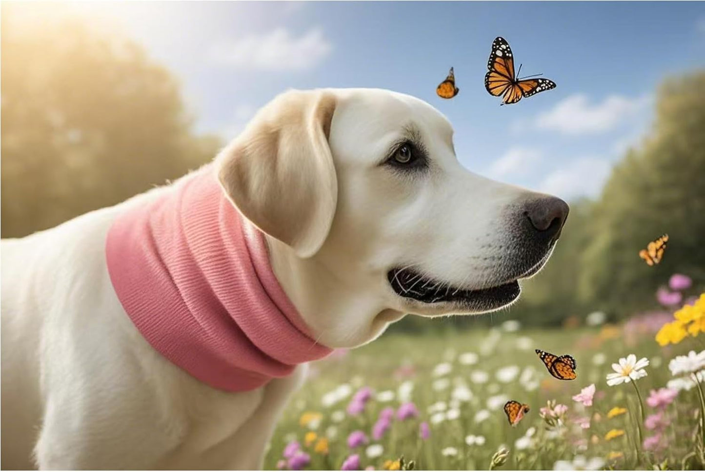 Dog Ear Wrap, Dog Ear Head Wrap Anxiety Relief – Noise Canceling for Fireworks, Thunderstorms, Pet Grooming & Force Drying (Pink M)