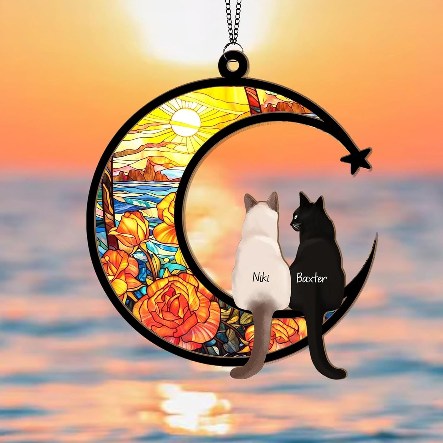 Personalized Memorial Cat Suncatcher – Up to 3 Pet Names, Breeds & Background, Sympathy Gift, Remembrance Keepsake, Heartfelt Gift for Cat Lovers